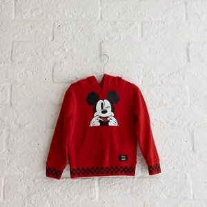 Disney and Vans Red Hoodie with Mickey Mouse and Checkered Design - 2T